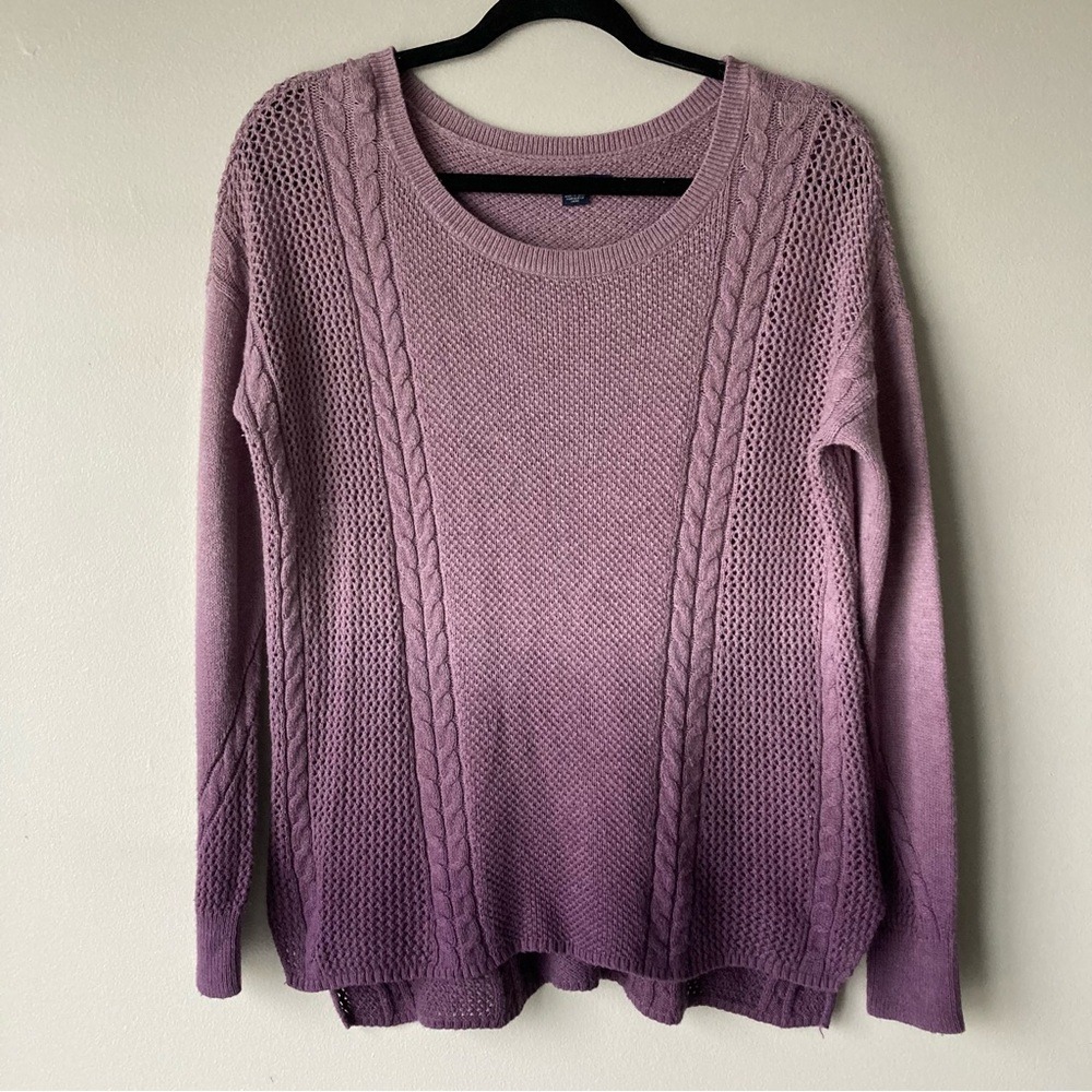 American Eagle Purple Ombre Cable Knit Crew Neck Sweater Small